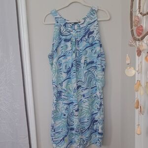 Charlie Paige Aqua and Navy Patterned Top